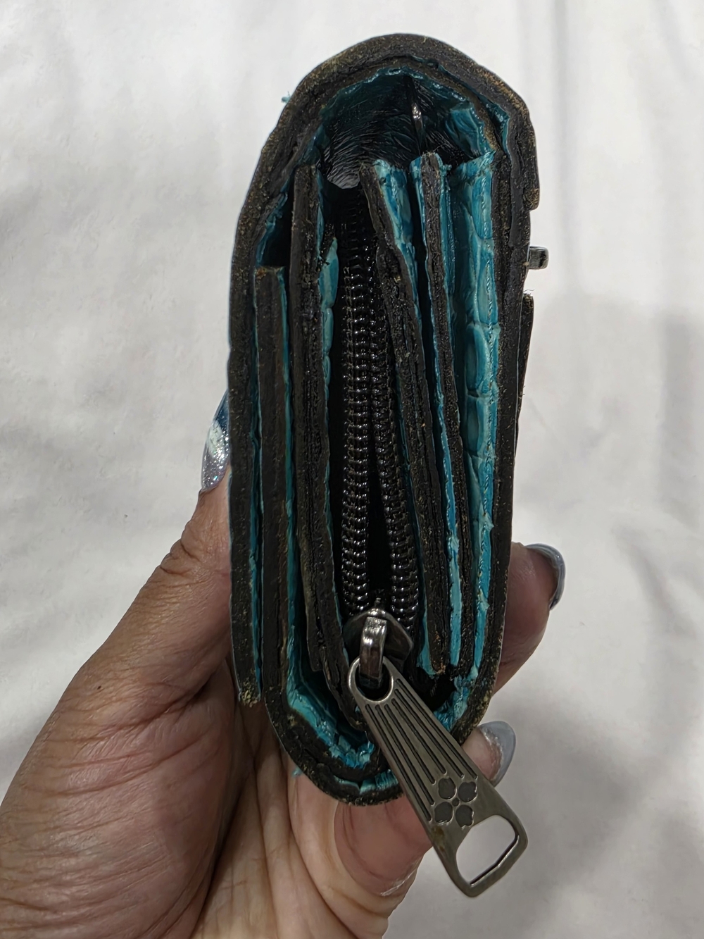P Nash Turquoise Croc-Embossed Wallet with Metal Accent - Picture 6 of 8